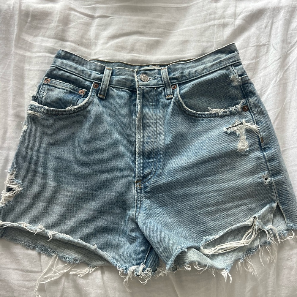 Agolde Dee Distressed Blue Denim Shorts